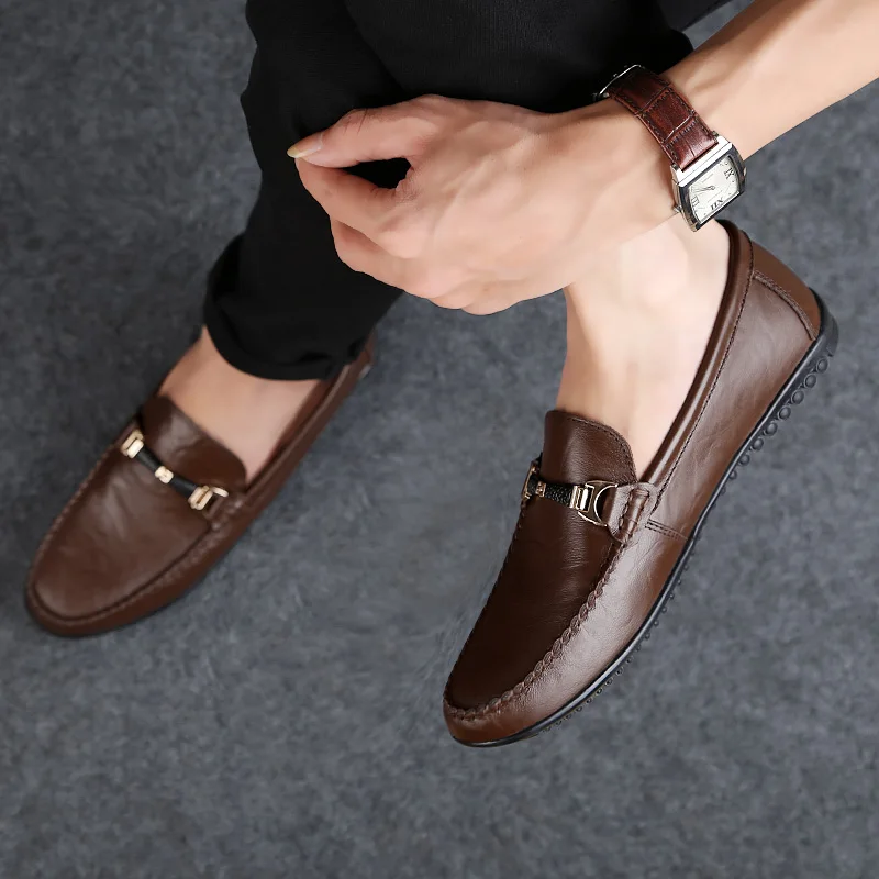 

Мокасины мужские кожаные, легкие дышащие туфли, лоферы, роскошные брендовые, итальянский дизайн, повседневная Летняя обувь без застежки, черные