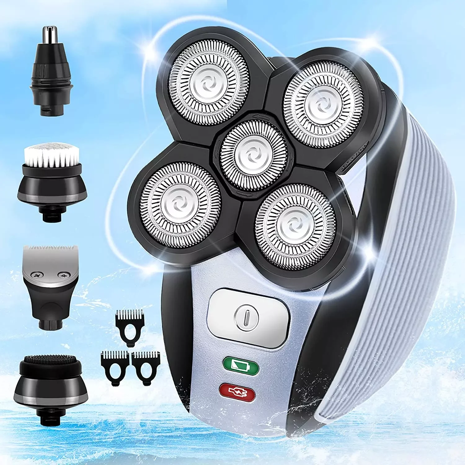 

Electric Shaver for Men 4D Floating Head Shavers for Bald Men 5 Head Cordless Grooming Kit with Waterproof IPX6