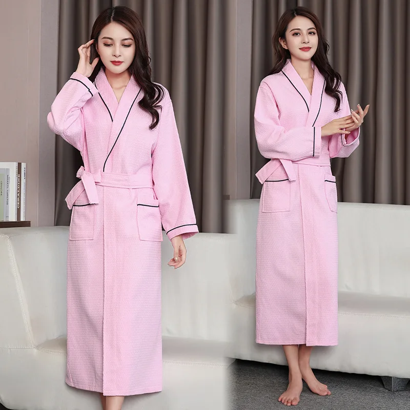 100% Cotton Waffle Bathrobes Men And Women Couples Absorbent Bathrobes Hotel Nightgown Bathrobe Lounge Negligee Sleepwear