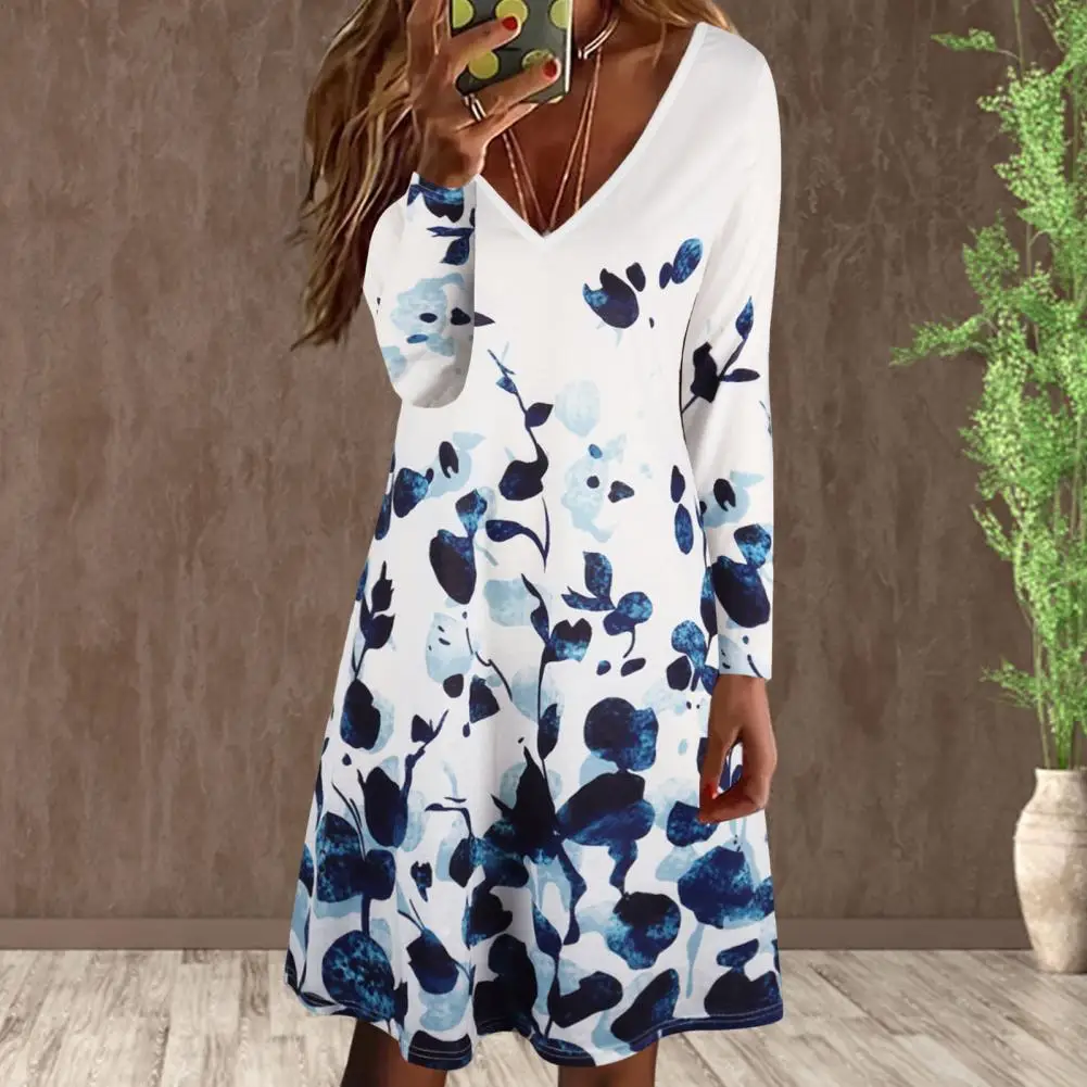 

Vacation Dress V-Neck Skin-Touching Stretchy Office Lady Vintage A-Line Dress Casual Dress Streetwear