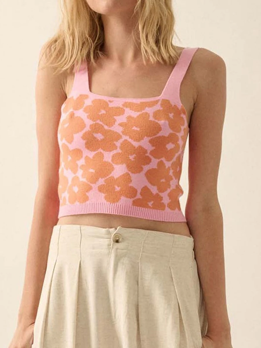 Женский трикотажный топ HzDazrl на бретелях-спагетти летний укороченный без рукавов