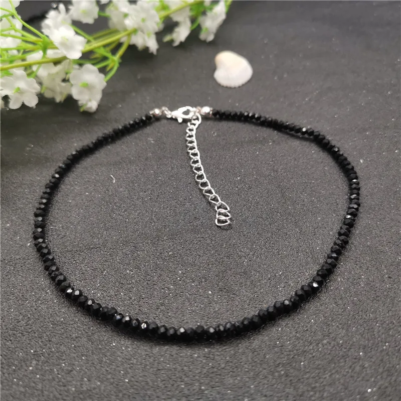 30cm 40cm Black Glass Beads Crystal Choker Necklace For Women Bohemian 3mm Beaded Necklace 2019 Fashion Female Party Jewelry