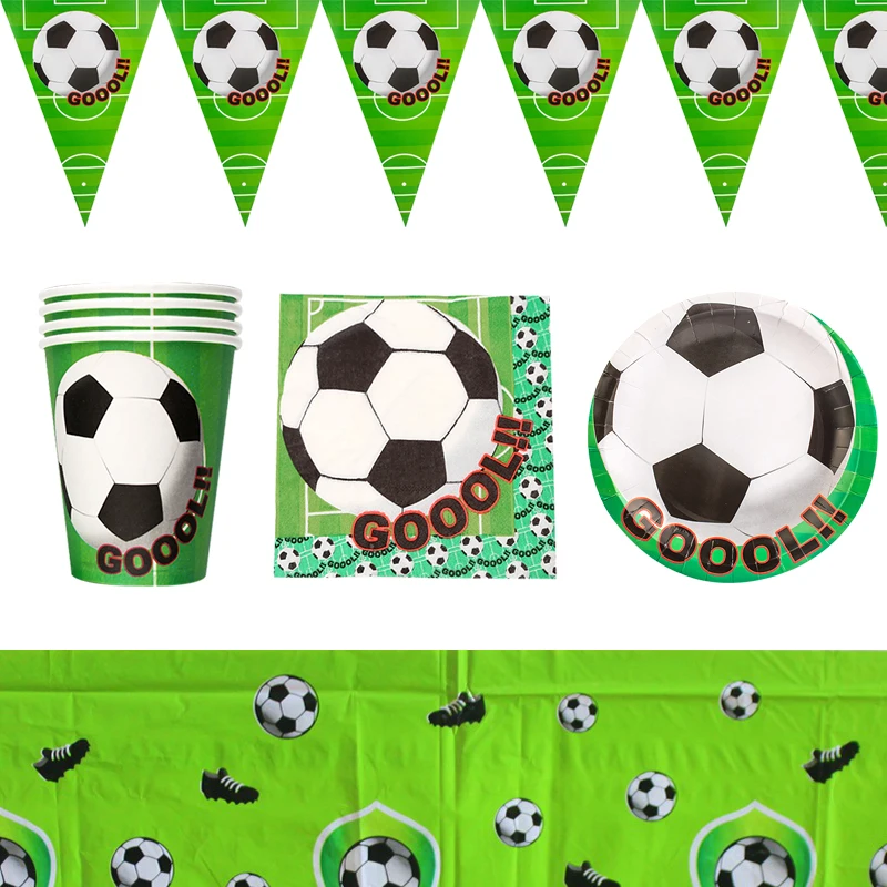 

51pcs/lot Football Theme Banner Happy Birthday Party Flags Napkins Plates Cups Banner Decoration Tablecloth Supplies