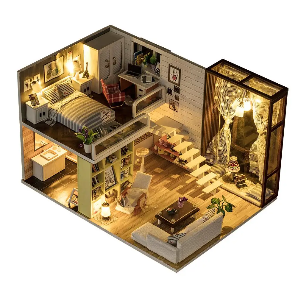 

Diy Miniature Dollhouse Kit Creative Contracted City Handmade House Model With Furniture Gift For Birthday