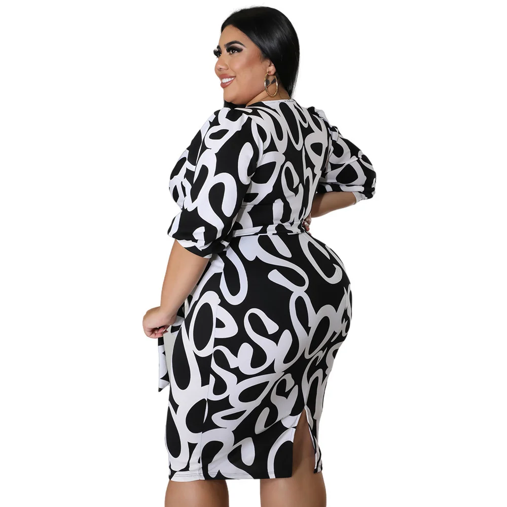 Plus Size Women Dresses Leopard Print Casual Commute Elegant Dress Large Size Fashion V-neck Lacing Temperament Dress Female