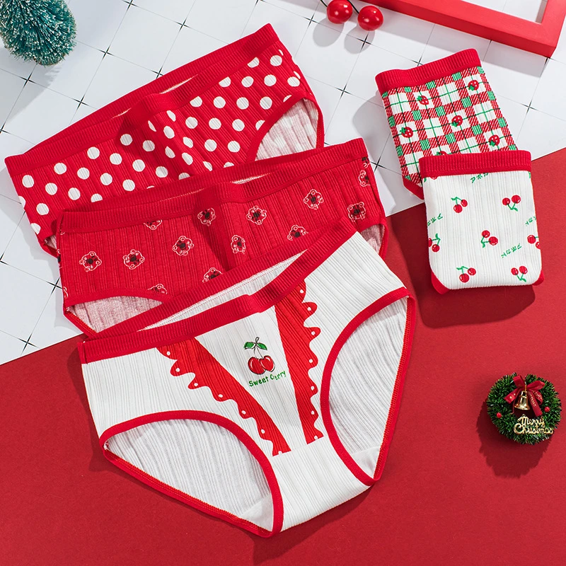 

Женские хлопковые трусики с красными яблоками, симпатичное нижнее белье для женщин, милые дышащие удобные трусики