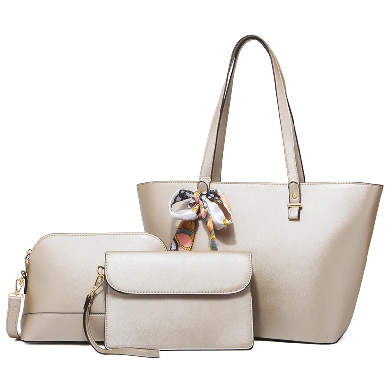

TRAVEASY 2022 Versatile 3 Pcs Set Women's Bags Solid Color Bow Trim Cute Girls Purses Shoulder Bags and Handbags Set