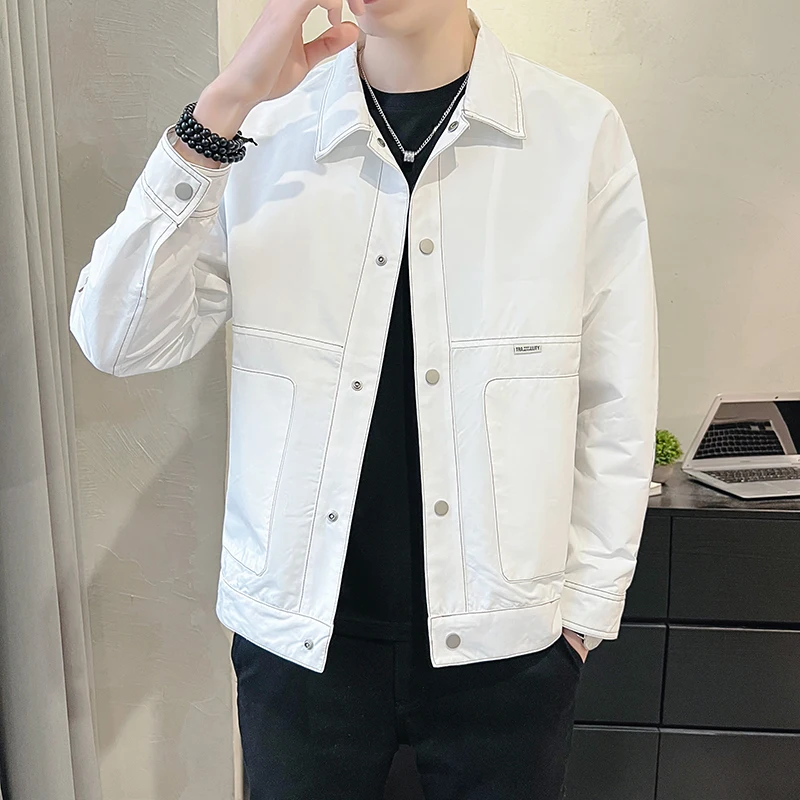 

Men's Casual Solid Color Korean Fashion Lapel Multi-pocket Jacket Men's Autumn Slim High-quality Oversized Coat Jackets W53
