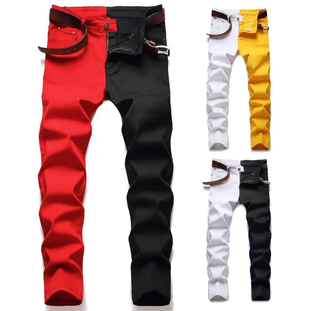 

Новинка 2023, мужские Модные брюки в американском стиле, двухцветные, синие и черные, трендовые Стрейчевые джинсы, джинсовые брюки