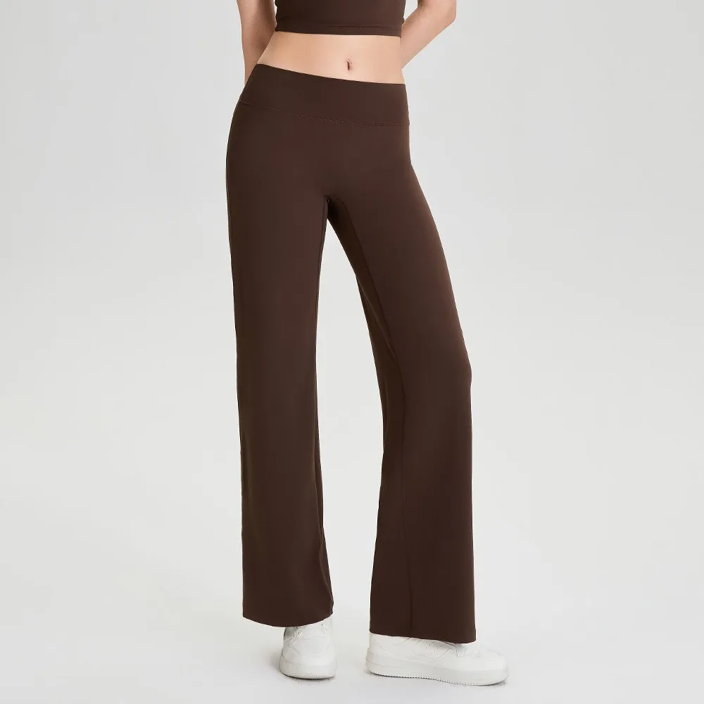 Фото Женские дышащие прямые брюки для йоги с широкими штанинами, создающие ощущение обнаженности, для фитнеса №3