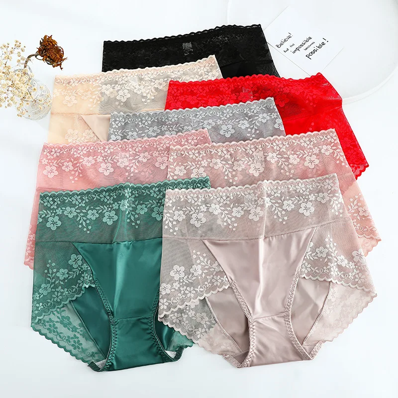 Женские кружевные трусы BS69 прозрачные мягкие атласные со средней посадкой с