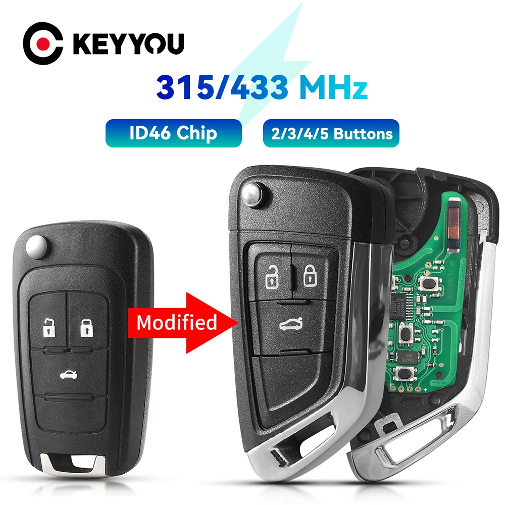 

KEYYOU 2/3/4/5 Buttons Car Flip Remote Key For OPEL VAUXHALL Astra J Corsa E Insignia Zafira C 2009-2016 315 / 433MHz ID46 Chip