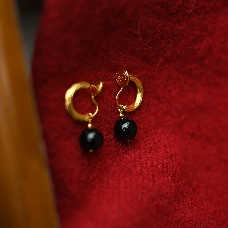 Натуральный черный агат катушка от комаров зажим для ушей без пирсинга женские