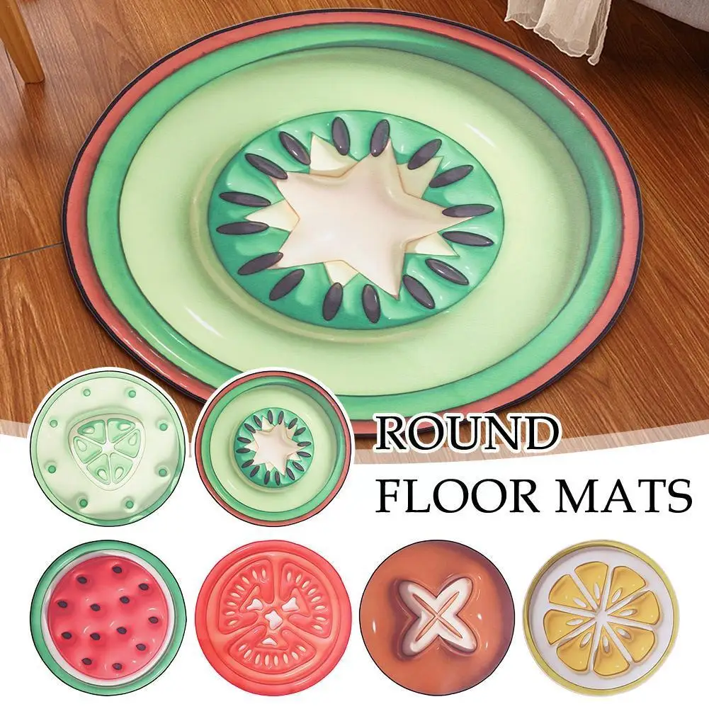 

3D Cartoon Fruit And Vegetable Circular Area Carpet, Carpet, Room Room Decoration, Bedroom Living Floor Sofa, Slip Game Mat Q0Z3