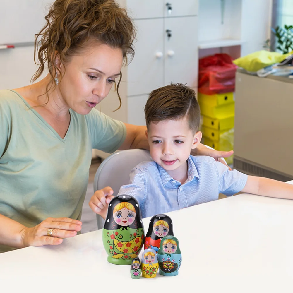 

Handmade Nesting Dolls Wooden Cartoon Girls Russian Matryoshka Doll Colorful Painting Ornament Baby Toy Home Decoration Gifts