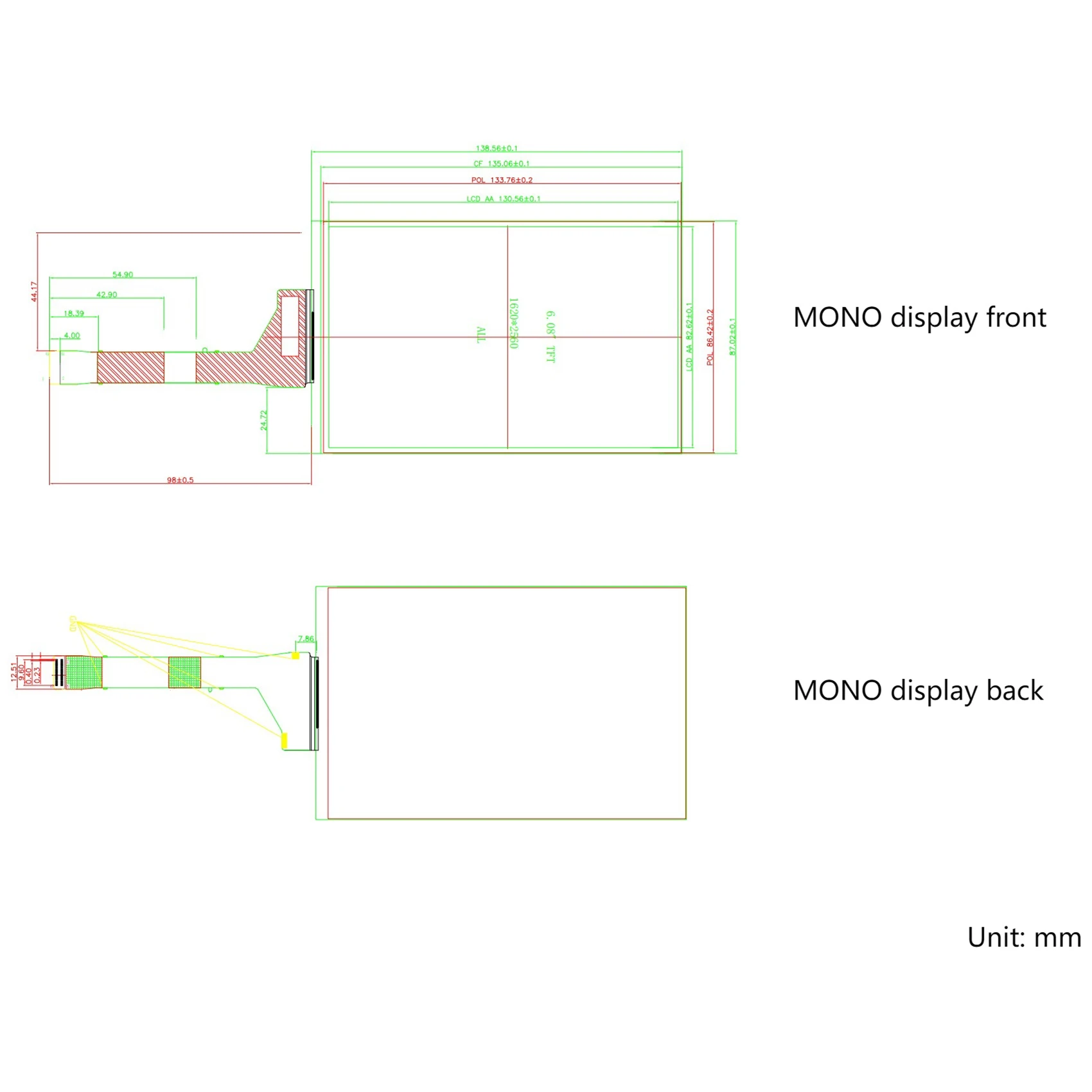 6-дюймовый моно-ЖК-дисплей HD разрешение DXQ608-X04 2560X1620 50-контактный интерфейс MIPI для