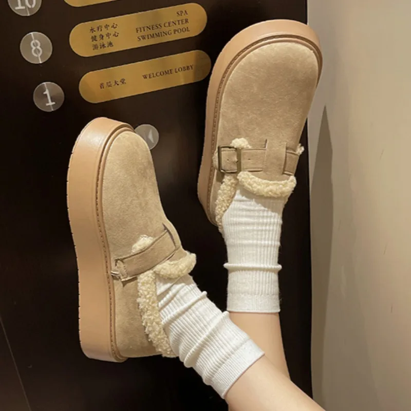 Новинка 2024 зимние женские однотонные повседневные ботинки в стиле ретро с