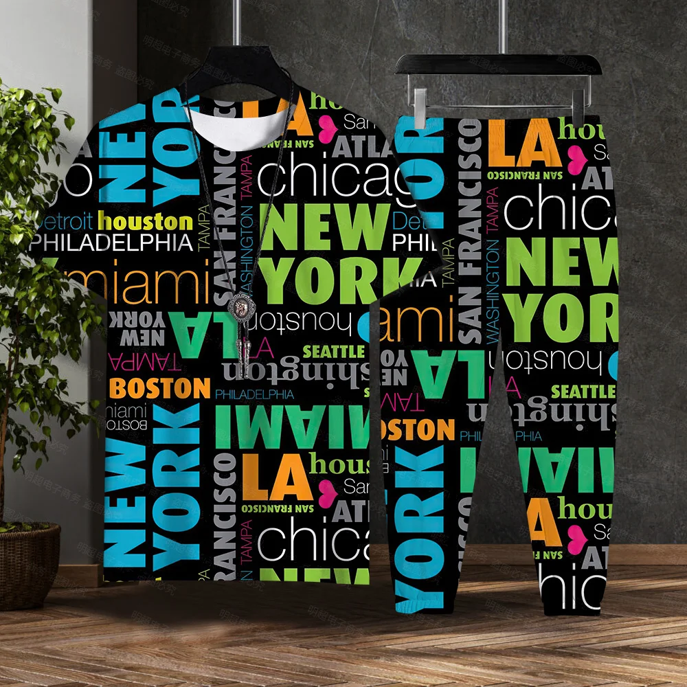 Men's Sport 2023 T-shirt and Pants Monogram Fitness Casual Short Sleeve Fashion Summer Loose T-Shirt Set