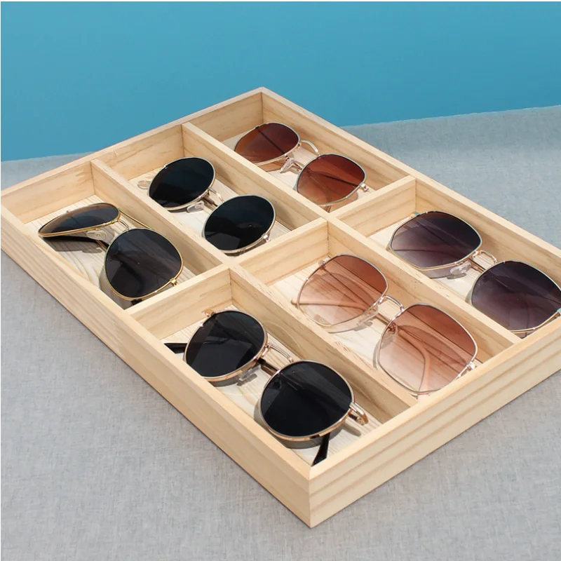 Solid Wood 8-grid Sunglasses Display Box 6-grid Removable Tray Sunglasses Storage Box Store Display