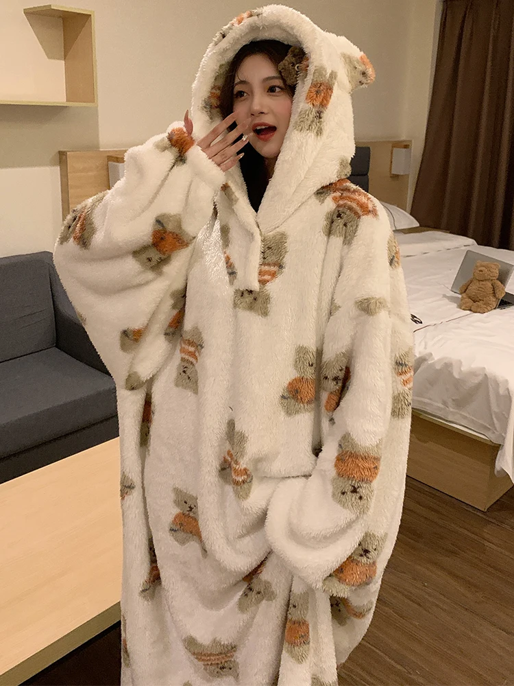 Япония GP коралловый флис длинная ночная рубашка для женщин зимняя милая толстая