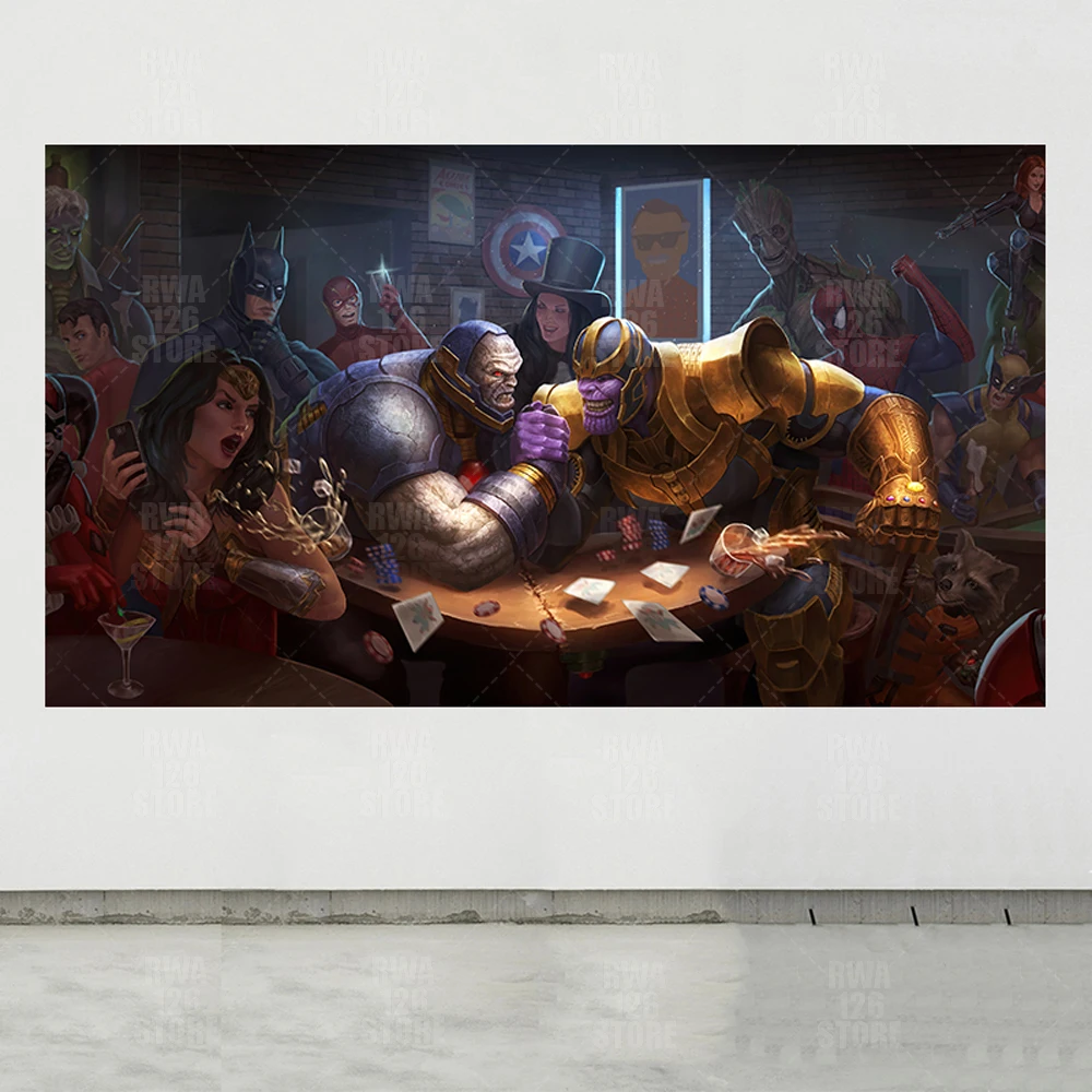 

Marvel Avengers Thanos Arm Wrestling Funny Canvas Painting Superhero Spiderman Poster And Print Wall Art Room Home Decoration