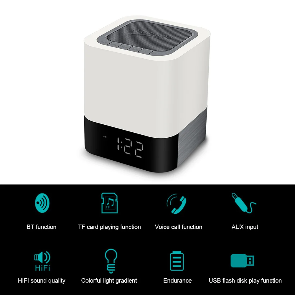 

Портативный динамик с ночным освесветильник ением, динамик с изменясветильник цветом, сенсорное управление, прикроватная лампа, будильник,...