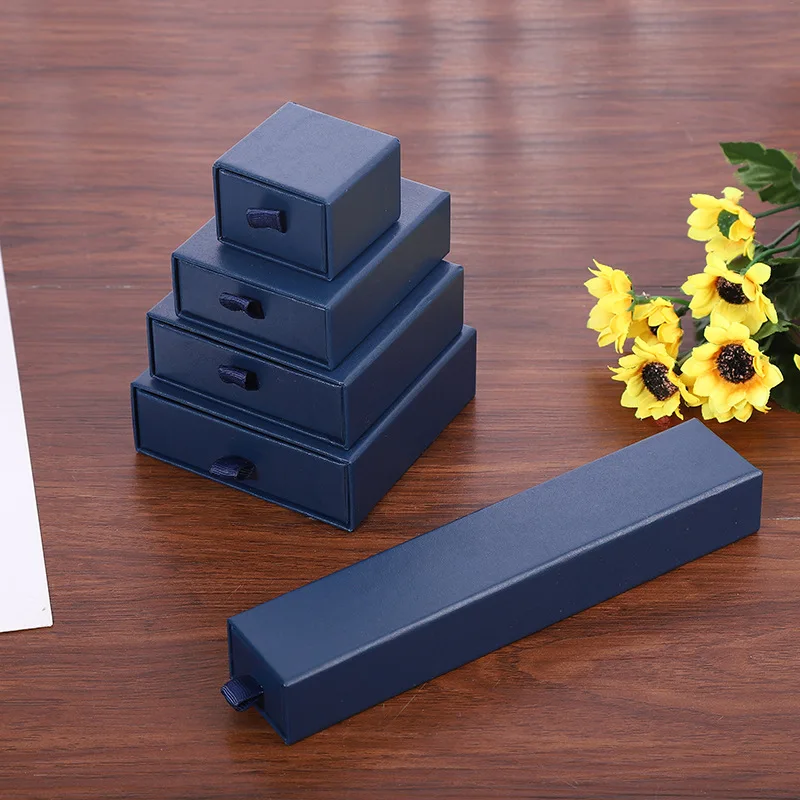 

12 pcs Paper Drawer Gift Box with Black Sponge Jewelry Packaging Cardboard Ring Bracelet Earring Display Necklace Boxes