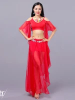 female belly dance dress women set short design tops and skirt hip scarf latin dance skirt for performance