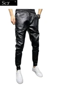 new spring and autumn pu leather pants mens clothing 2022 simple large pocket windproof occasional motorcycle pants black
