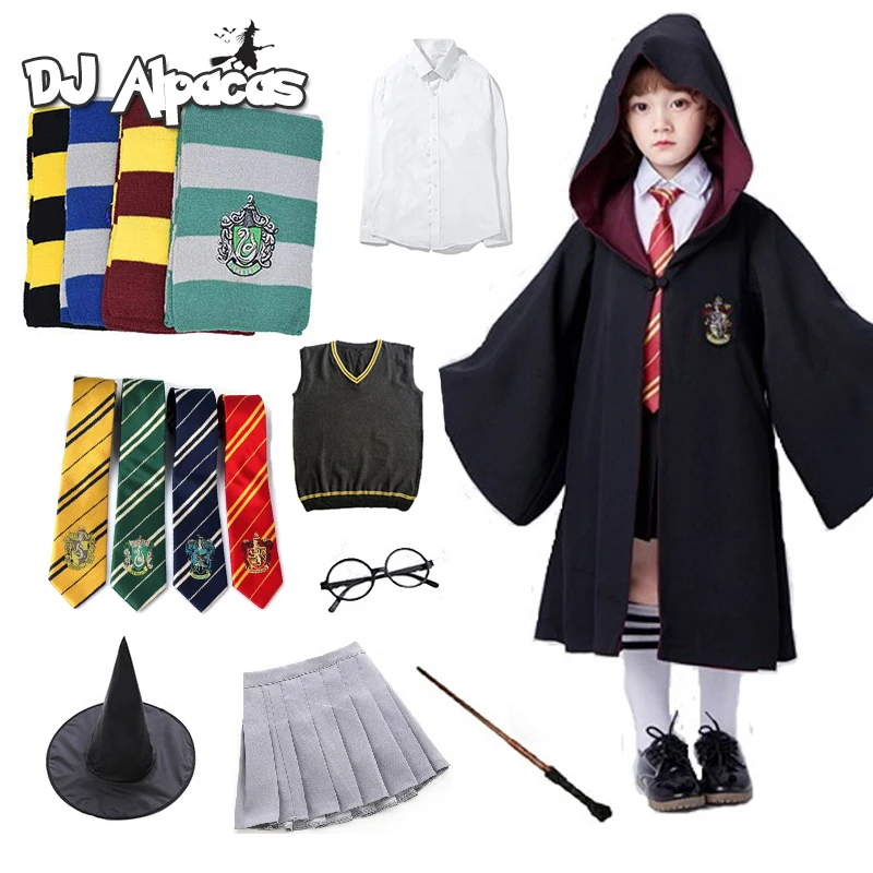 

Костюм волшебника, халат, Детская накидка из Поттера, галстук для косплея, волшебная палочка Слизерина, школьная одежда для косплея, рубашка...