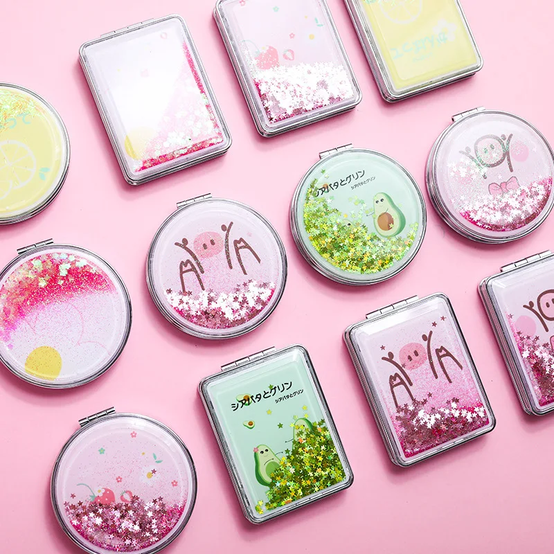 

Cute Girl Cartoon Double-sided Mirror Quicksand Makeup Round Mirror Portable Makeup Mirror Compact Pocket Mirror Makeup Tools