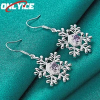 925 sterling silver snowflake purple zircon drop earrings women fashion glamour christmas party wedding engagement high jewelry