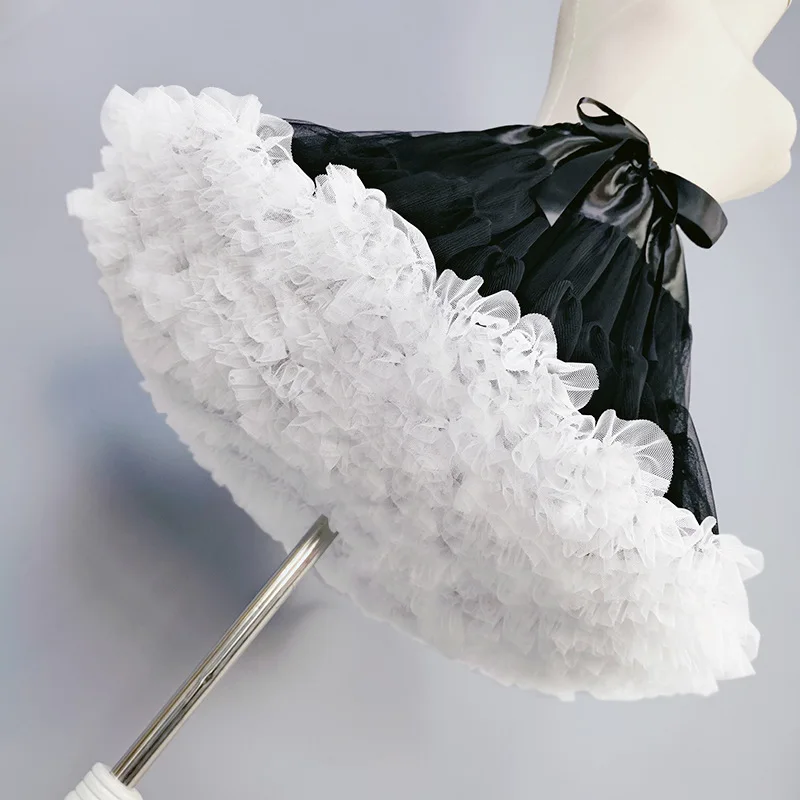 

XUAN Phd Lolita Cotton Candy Clouds Boneless Soft Gauze Skirt White Petticoat Fluffy Skirt Cloud Boneless Soft Gauze Skirt Black