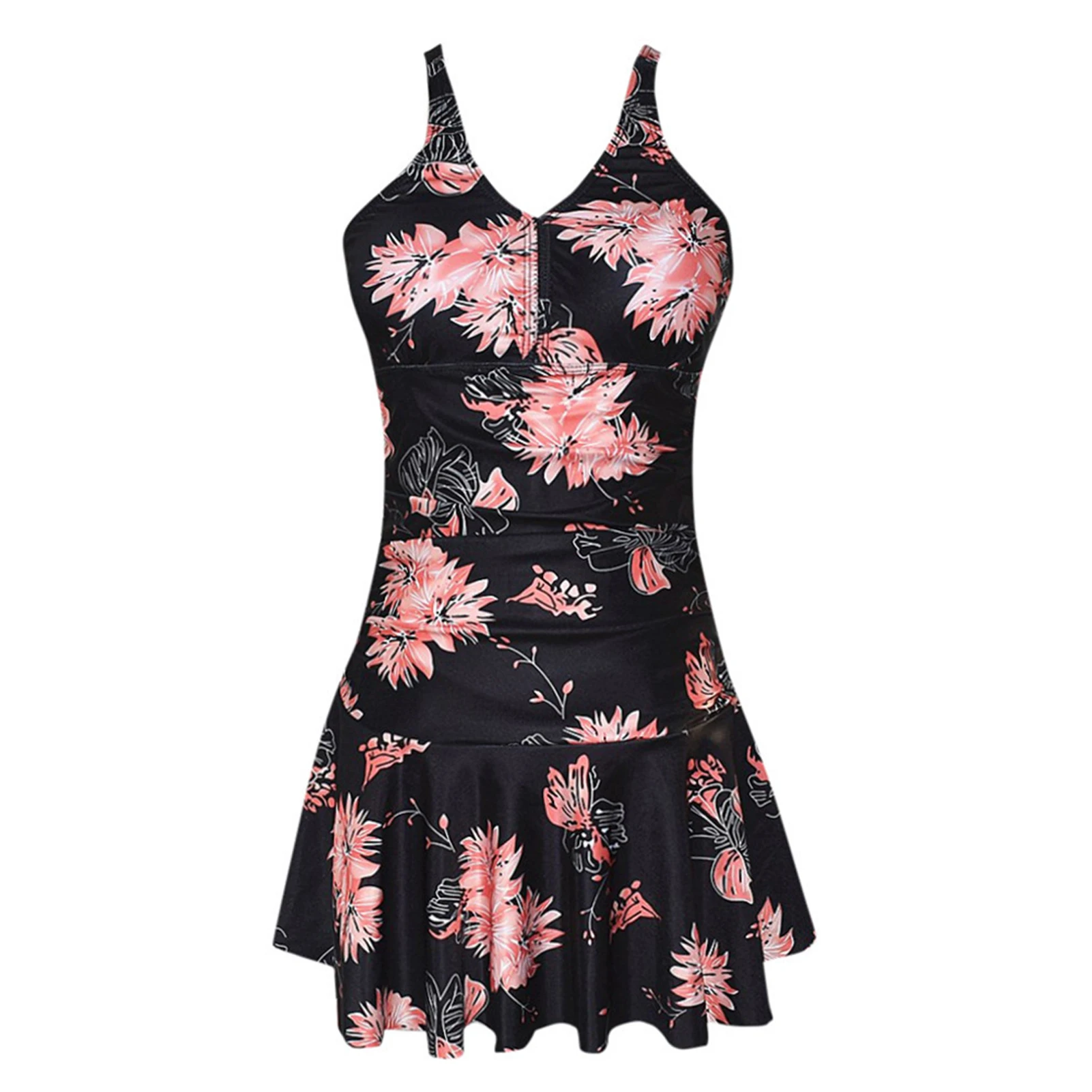 

Women Tummy Control Swimsuit Honeymoon Ruched Adjustable Halter Cover Up Sleeveless Swim Dress Printed For Summer Padded Bathing