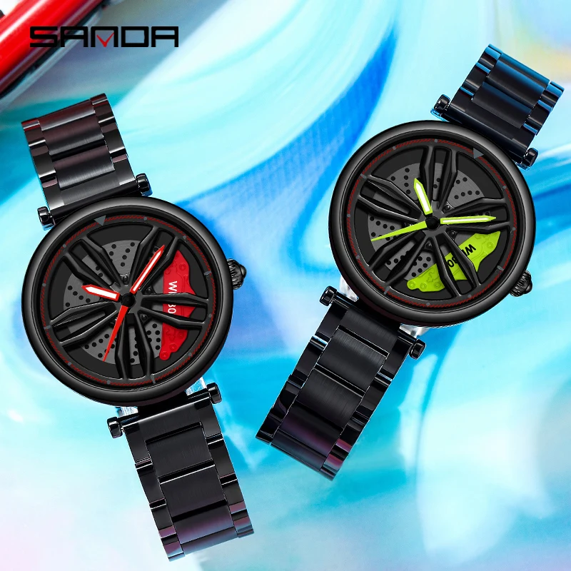 SANDA Fashion Racing Watch Sport Style 360° Rotating Dial Trend Womens Quartz Watch Stainless Steel Strap Waterproof Clock P1074 enlarge