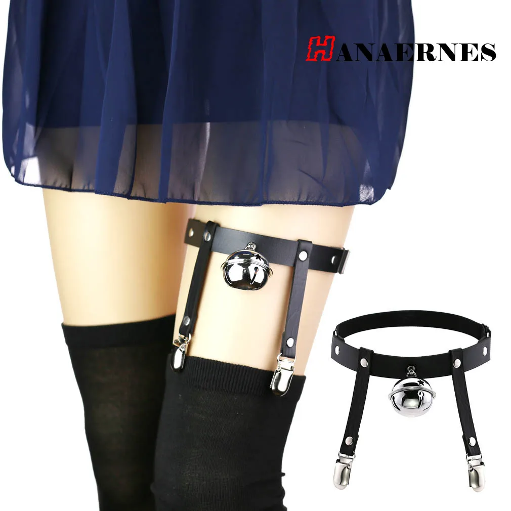 

Trendy Harajuku Soft Girl Simple Hanging Big Bell Leg Ring Gothic Punk Leather Elastic Garter Goth Accessories