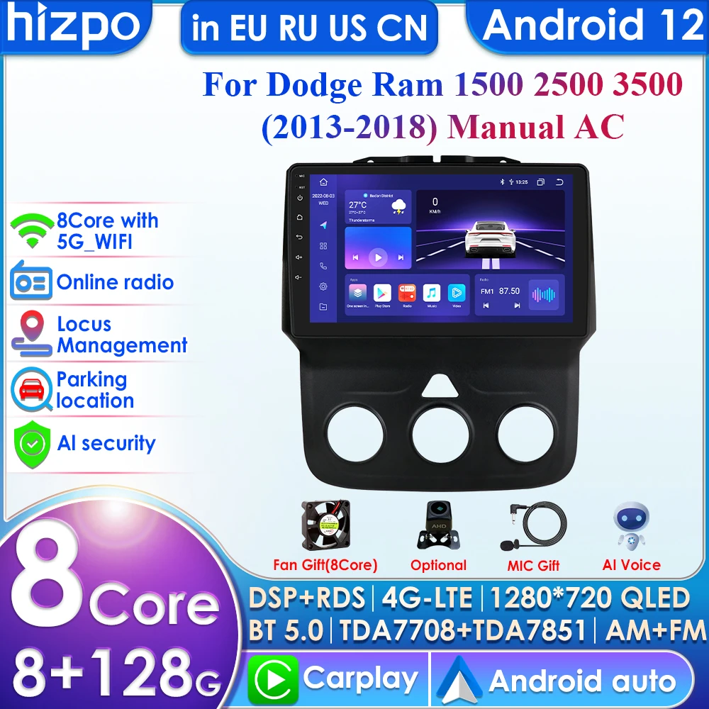 Автомагнитола 2DIN Android для Dodge Ram 1500 2500 3500 2013-2018, ручной автомобильный радиоприемник, мультимедийный видеоплеер с GPS Навигатором Carplay 4G