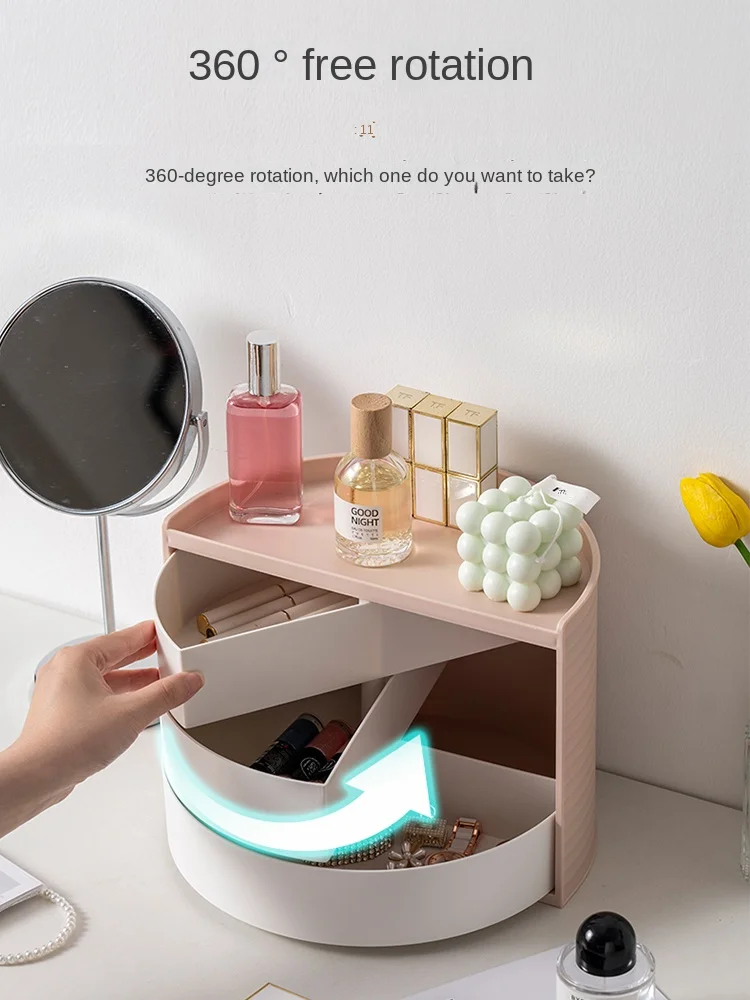 

Rotating Cosmetics Storage Box Desktop Drawer Dresser Dorm Organization Storage Rack