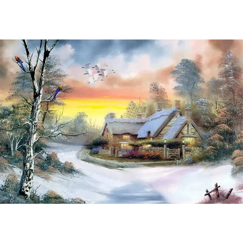 

Зимний Снежный дом 5D бриллиантовые цветные искусственные бриллиантовые мозаики вышивка рукоделие своими руками