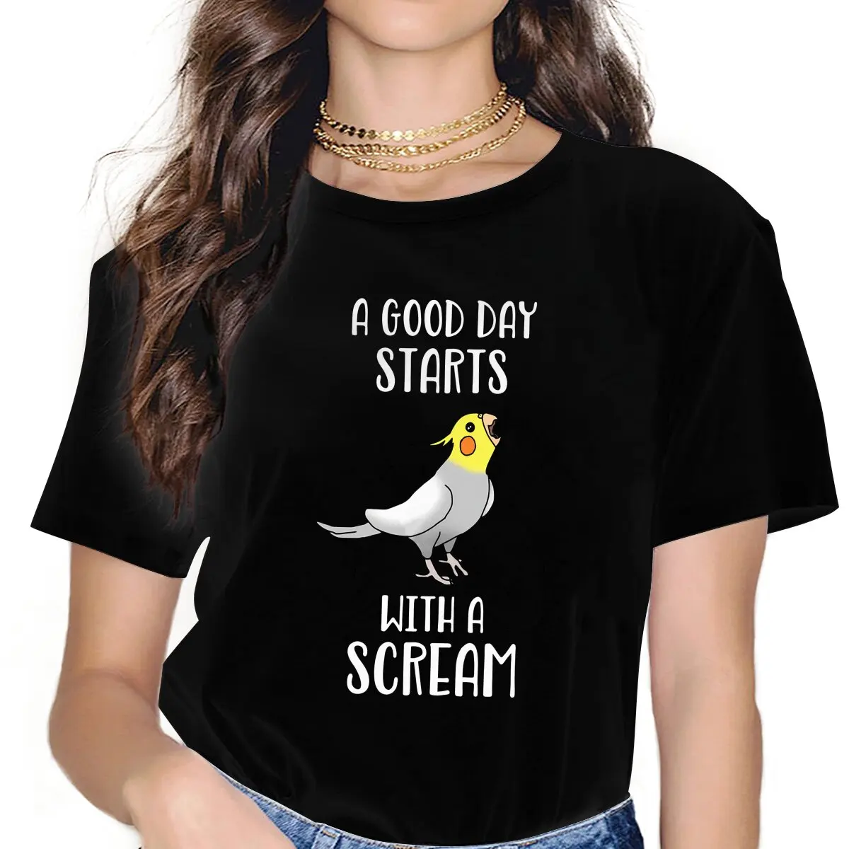 

A Good Day Start With a Scream Women's T Shirt Parrot Birds Pet Girls Tees Harajuku Polyester Tops Basic Tshirt y2k Fashion