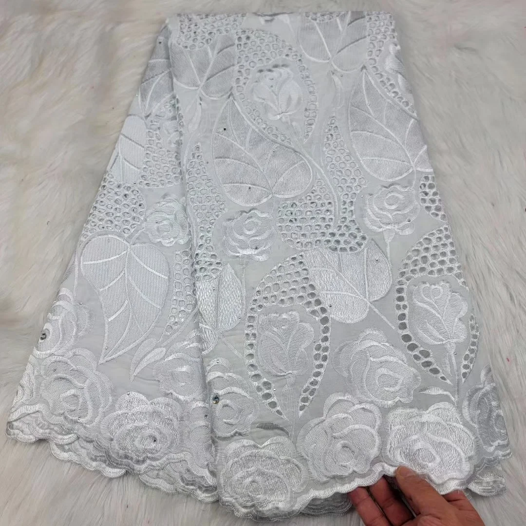 

White Embroidery Swiss Voile Lace High Quality African Pure Cotton Lace Fabric 5Yards Nigeria Wedding Dress Sewing Dubai Lace