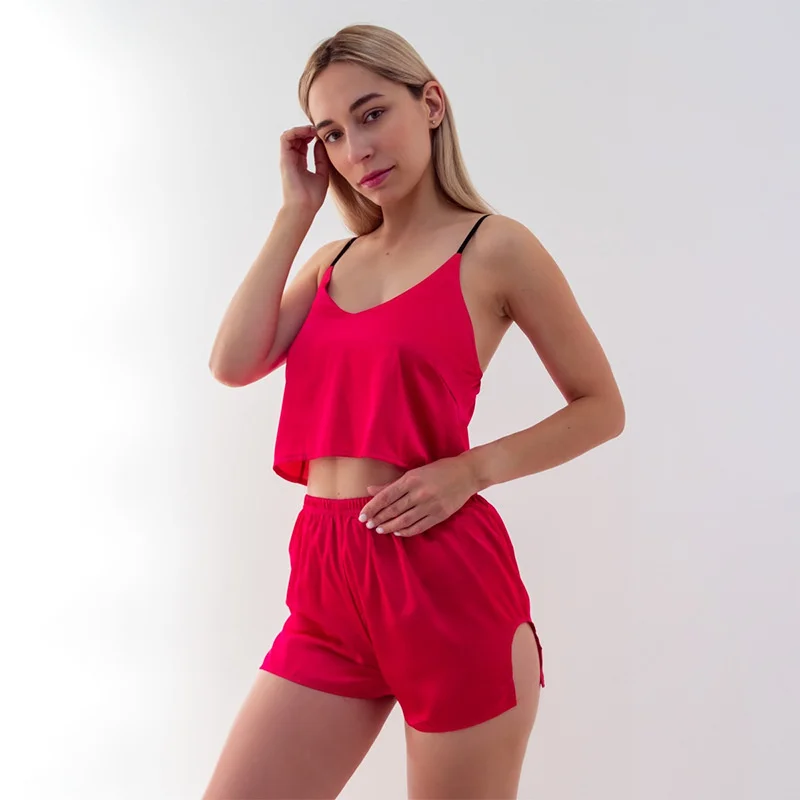 

Женская однотонная Пижама QSROCIO, пикантные топы на бретелях и шорты, комплект из двух предметов, повседневная домашняя одежда