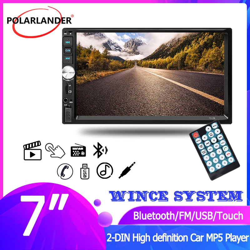 

2 Din 7 Inch Bluetooth Touch Screen Car Radio Handfree Stereo 12V AUX in FM USB TF 13 Languages with Rear Camera MP5 Player