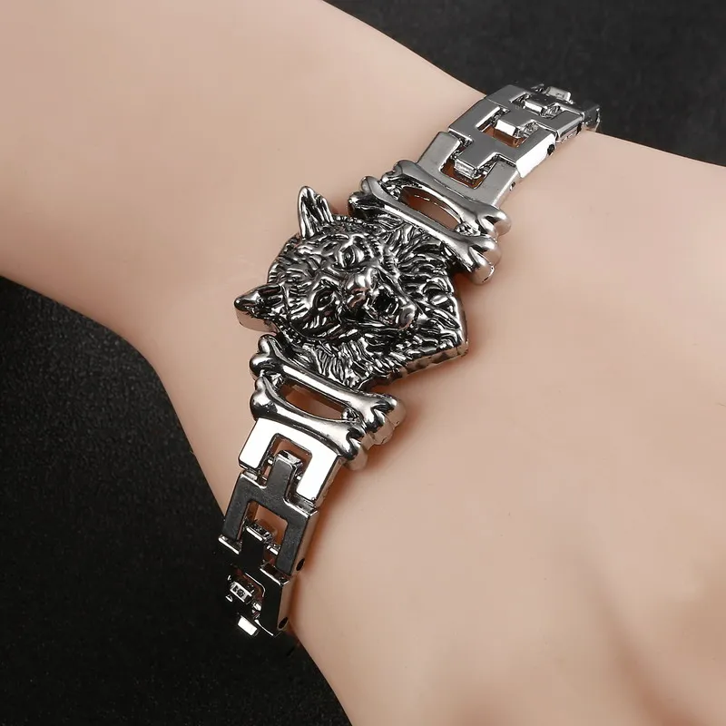 

Men Stainless Steel Bracelet Bangle Punk Men Jewelry Accessories Male Leopard Wolf Charm Wristband Bracelets Gift with Box
