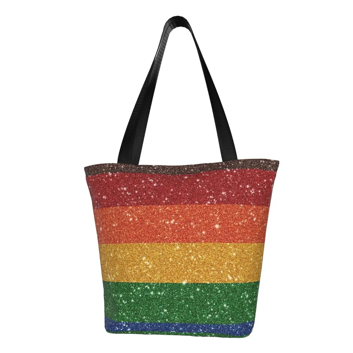 Faux Glitter Inclusive Rainbow Pride Flag Polyester outdoor girl handbag, woman shopping bag, shoulder bag, canvas bag, gift bag