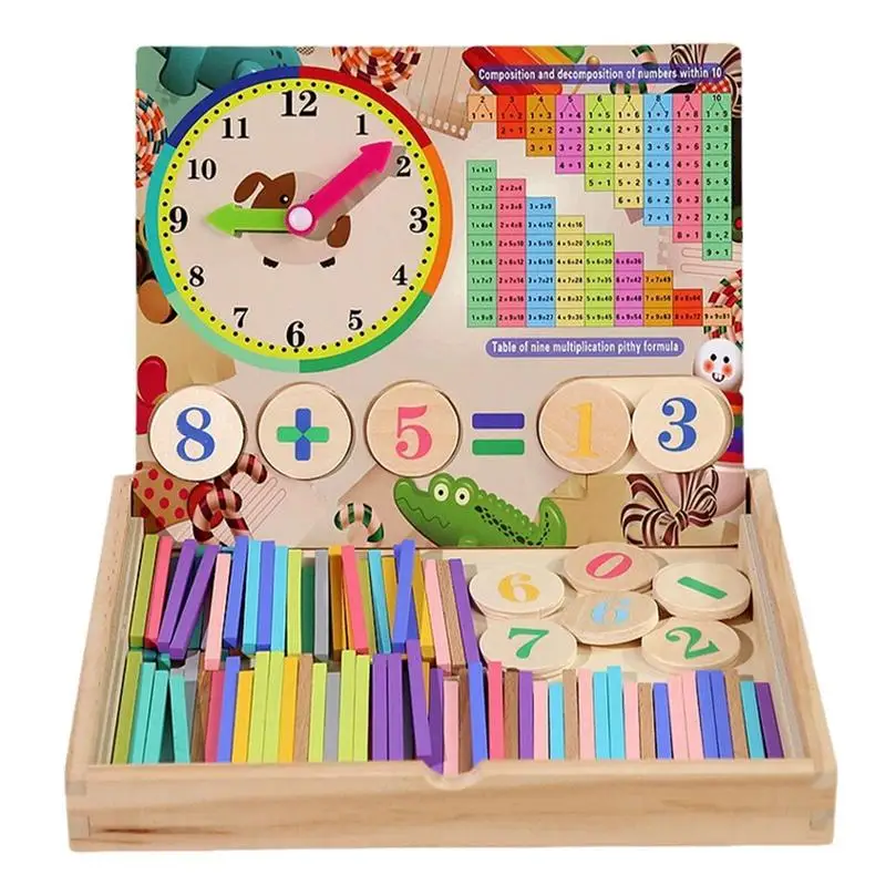 

Деревянные часы, игрушка для развития моторики, образовательная игра, двухсторонняя игра для дошкольного подсчета, обучающая Подарочная игрушка для чисел