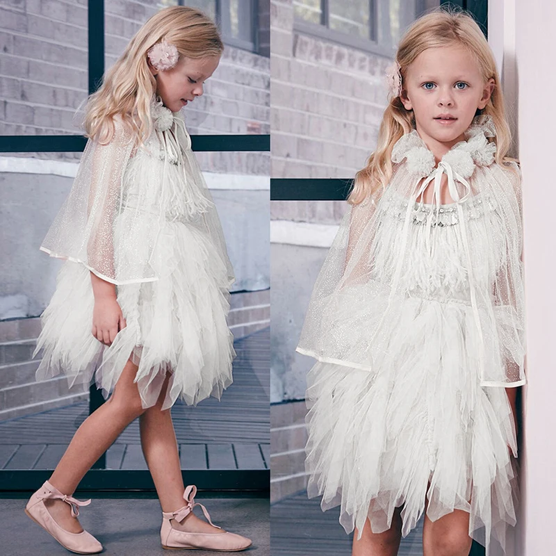 Summer New Girls Princess Dress 3-8 Years Kids Birthday Evening Party Tassel Fluffy Dresses Holiday Tulle Casual Clothes |