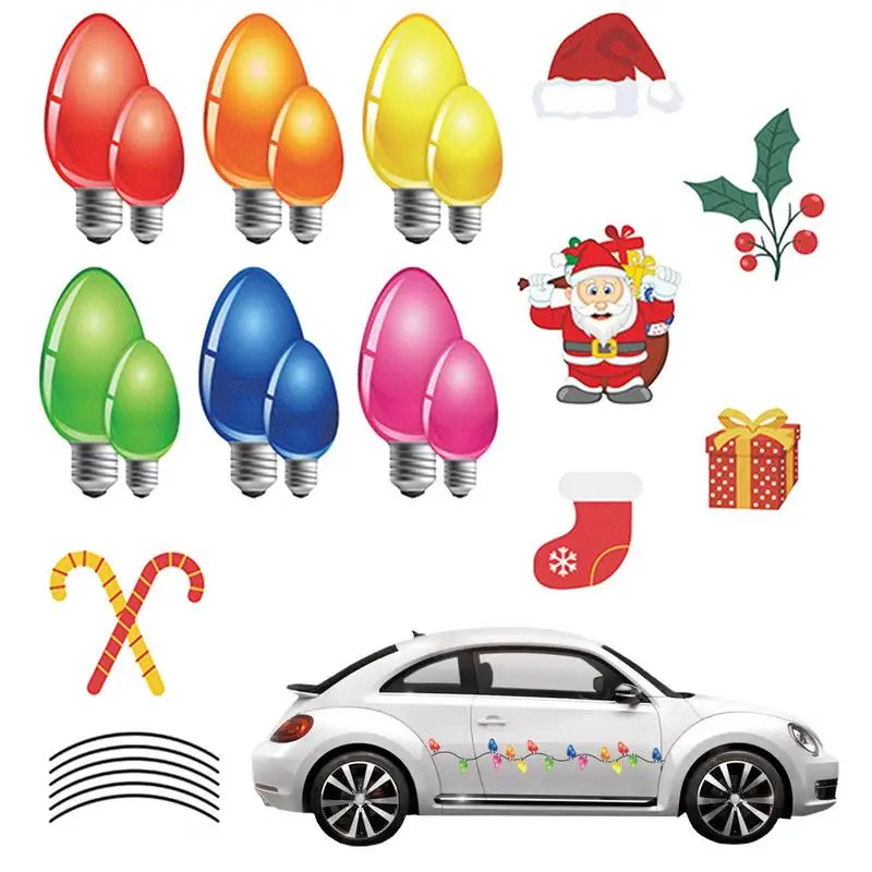 

Рождественские автомобильные наклейки, Рождественская гирлянда с лампочками, настенные наклейки, автомобильные магнитные наклейки, товары для рождественской вечеринки, настенные автомобильные наклейки