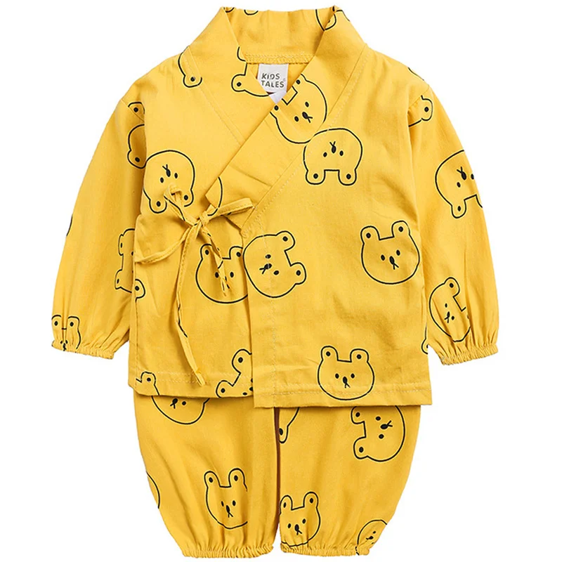 

Baby Boys Girls Pajama Sets Kids Clothes Cartoon Print Sleepwear Long Sleeve Cardigans + Pants Monk Outfits Newborn Home Suits