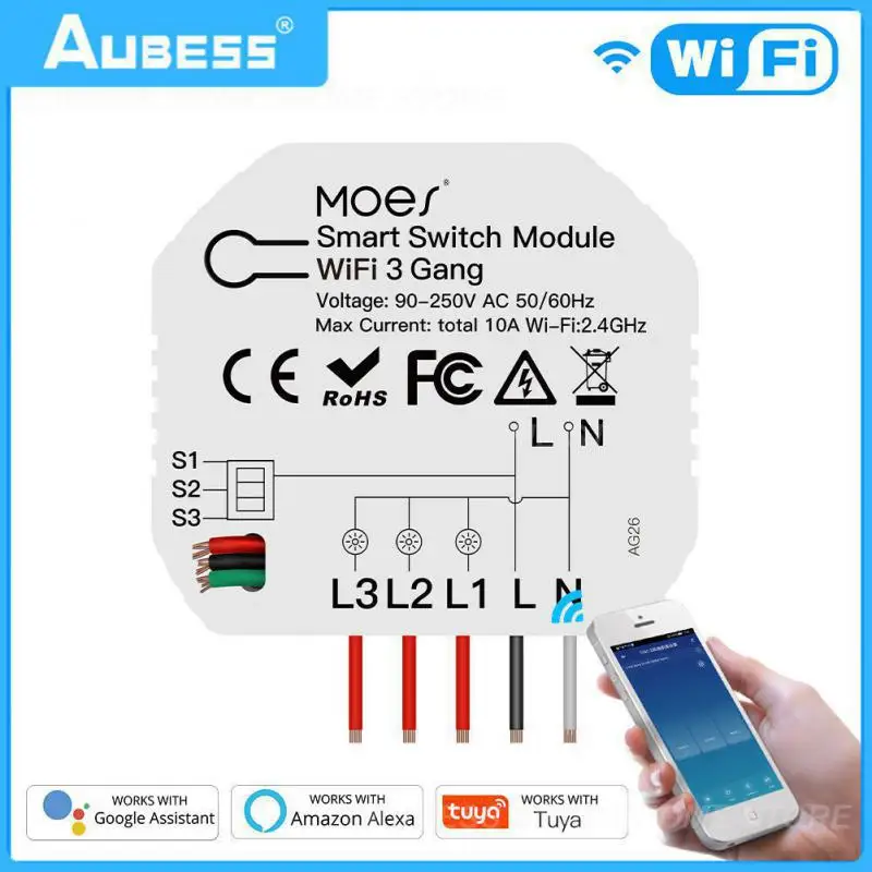 

Беспроводной мини-выключатель с Wi-Fi, умный двухпозиционный выключатель с 3 клавишами, управлением через приложение «сделай сам»